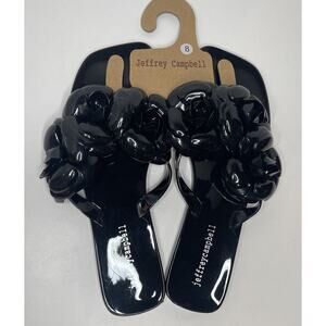 Jeffrey Campbell Fleuris Jelly Flip Flop Black Floral Thong Sandals Sz 8/39 NEW